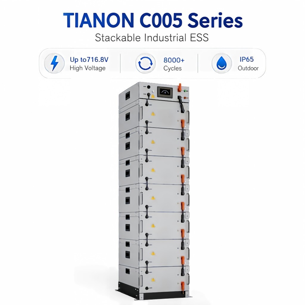 Stackable Outdoor ESS 204.8V 100Ah 20.48kWh IP65 C5 8000 Cycles AI Smart BMS Industrial Storage