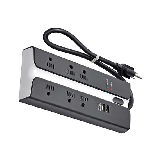 6 outlet Power Strip and Extension Socket With 15A Circuit Breaker Surger Protector 2USB