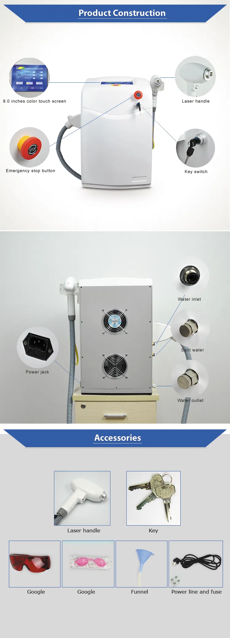 Máquina de depilación láser de diodo 808nm RL-808B 2000W