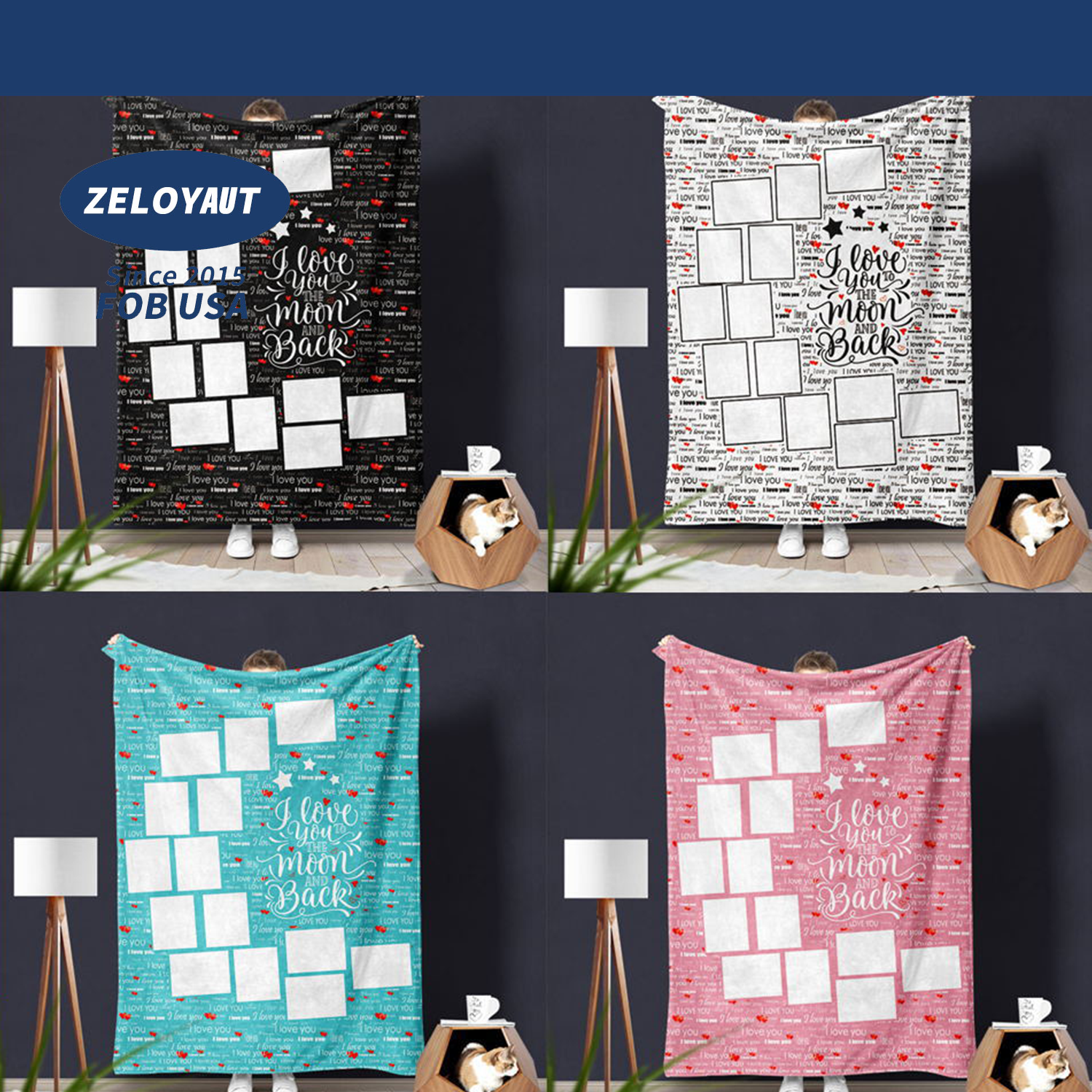 ZELOYAUT Personalized Printed Blanket 100% Polyester Velvet Love Style Moon Panel Multiple Colors 50*60 Knitted Technique