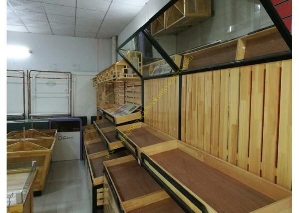 SGS Supermarket Wooden Retail Display Shelves Single - Sided Electrostatic Spray Surface