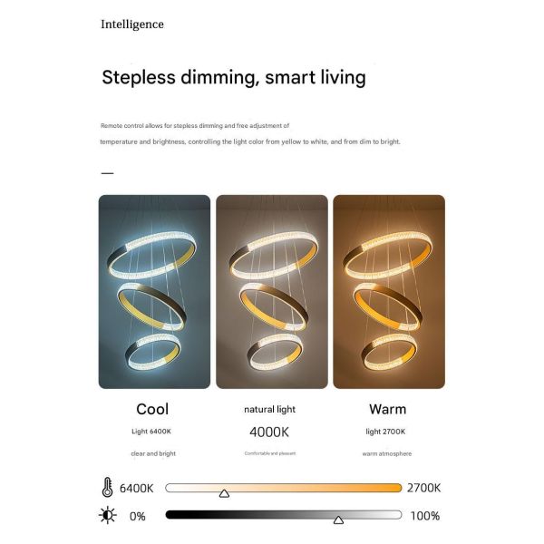 Remote-Controlled Stepless Dimming , Circular Pendant Light , Modern Minimalist Design for Both High and Low Ceilings