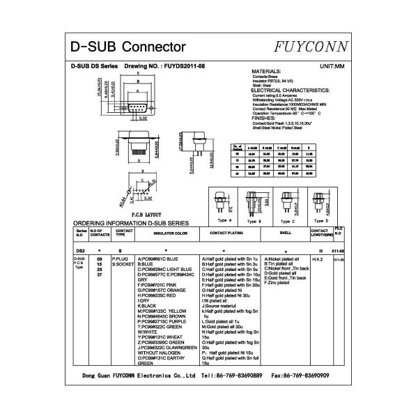 Женский соединитель DEC, соединитель PCB D-SUB 9pin 15pin 25pin 37Pin прямой
