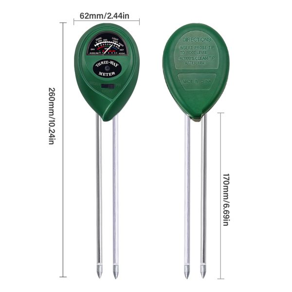 3-in-1 Soil Meter Moisture PH Light No Battery Required Dual-Probe Soil Tester For Indoor / Outdoor Plants Garden Lawn Farm