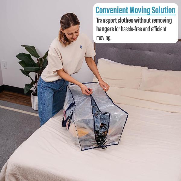 Heavy Duty Extra Large Clear Moving Bags W/Backpack Straps Strong Handles & Zippers, Storage Totes For Space Saving