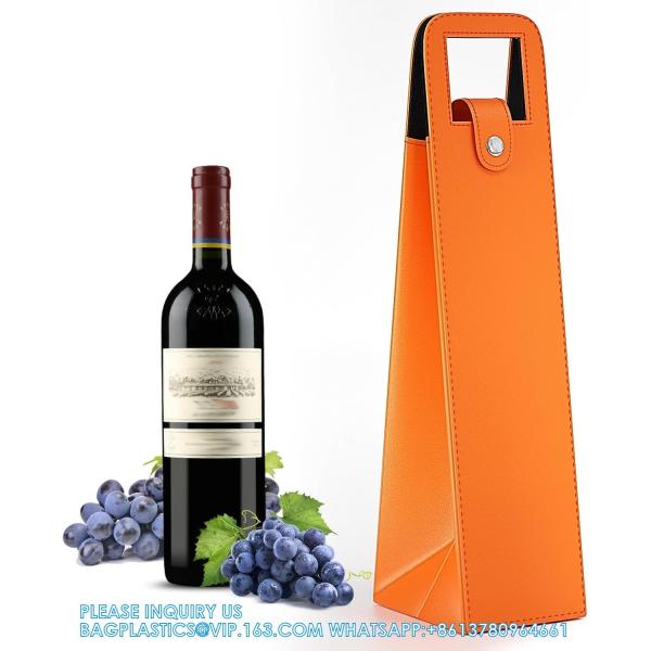 Leather Wine Gift Bag 16.1x3.5x3.5 In, Wine Gift Tote Bag, Reusable Clasp Gift Wine Bag, Portable Wine Protector