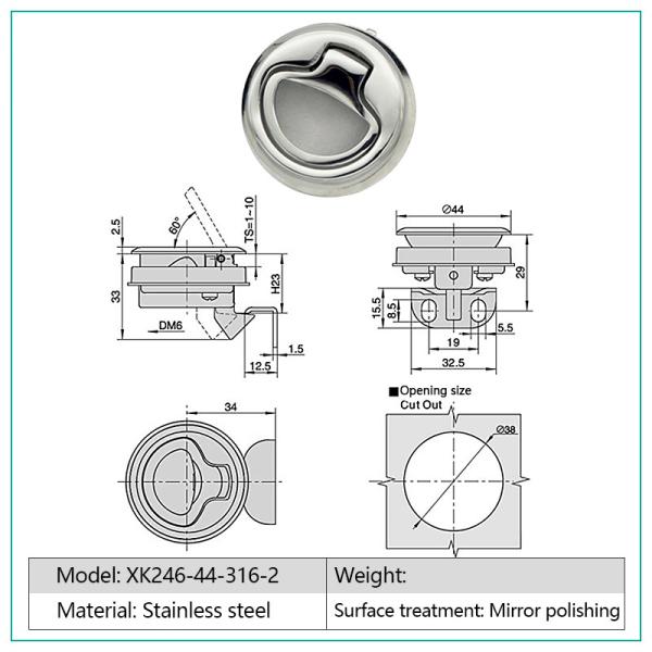 Silver Impact Resistance Cam Latch Lock , Stainless Steel Flush Slam Latch