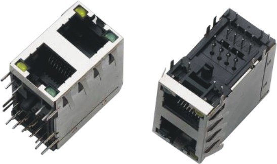 2x1 Dual Port RJ45 Connector , RJ45 Through Connector AC 1500Vrms 50Hz Withstand
