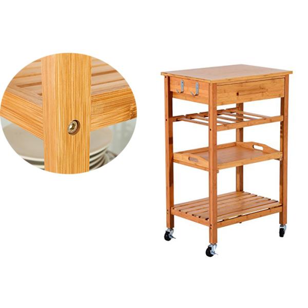 Hot Sale Bamboo Home Furniture Wooden Serving Storage Trolley Cart