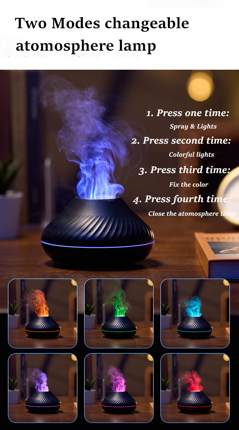 5V USB Essential Oil Ultrasonic Cool Mist Mini Humidifier 7 Color LED Light Portable Desktop Flame Aroma Diffuser