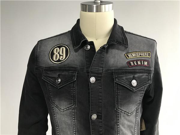 Black Washed Badge Mens Denim Jacket And Jeans Button Through Trucker Jacket TW76375