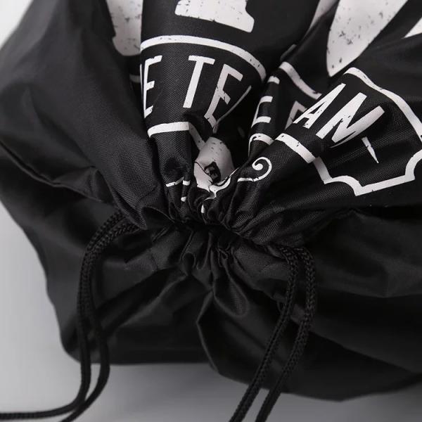Logo Printed Drawstring Gift Bags / Travel Black Cotton Drawstring Bags