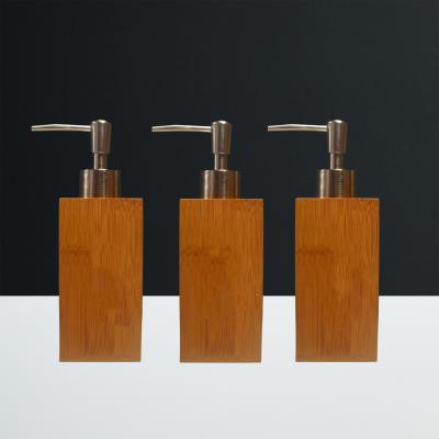 4oz 120ml Bamboo Plastic Gel Pump Bottle Square Shampoo Shower With Tray