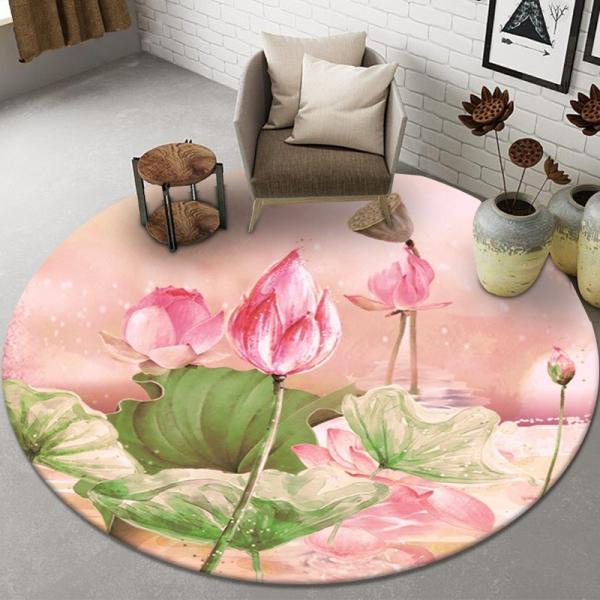 Plant And Flower Round Polyester Fiber Floor Carpet For Sofa And Living Room