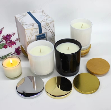 Популярные мороженые белые стеклянные свечи банка с деревянной крышкой настраиваемые стеклянные свечи для нового года