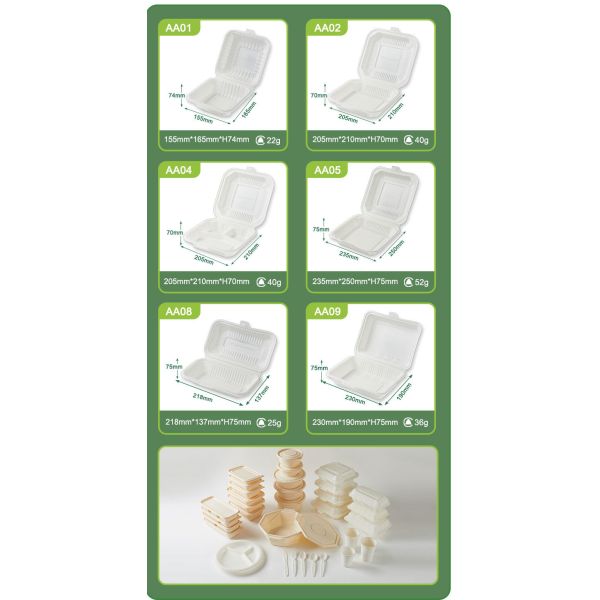 Biodegradable Clamshell Corn Starch Food Container Takeaway Plastic Lunch Box
