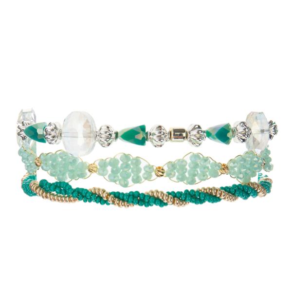 Stretchy Multi вышитые бисером наборы браслетов, зеленое серебряное семя отборто