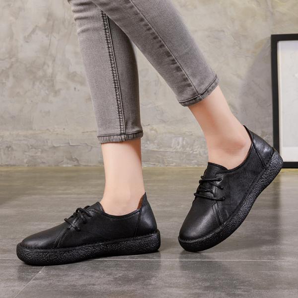 S069 2020 autumn new women's shoes retro handmade flat shallow shallow leather lace-up small leather shoes