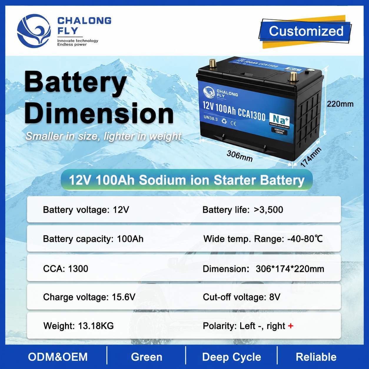 12V High-CCA Sodium-Ion Starter Battery for Cars Trucks and Heavy Equipment