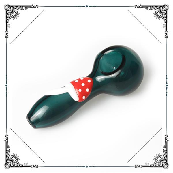 Glass Smoking Pipe Spoon Mini Hand Pipes with 3D Mushroom 4 Inches Hand Painted Pocket