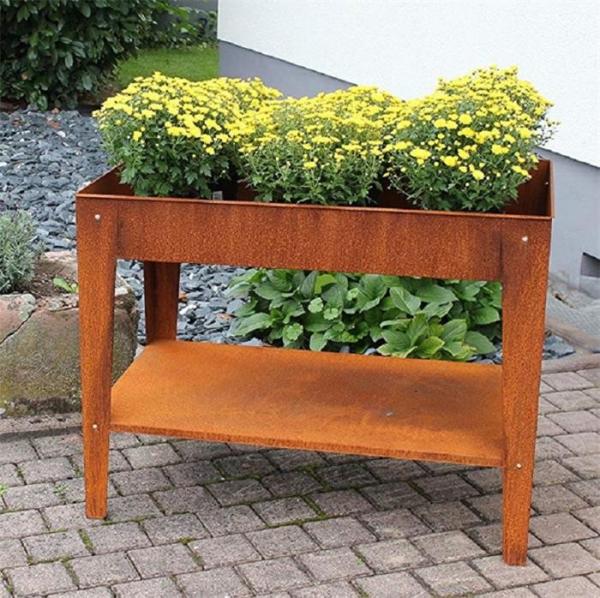 Outdoor Solid Metallic Rectangle Corten Steel Raised Garden Bed Planter And Stand