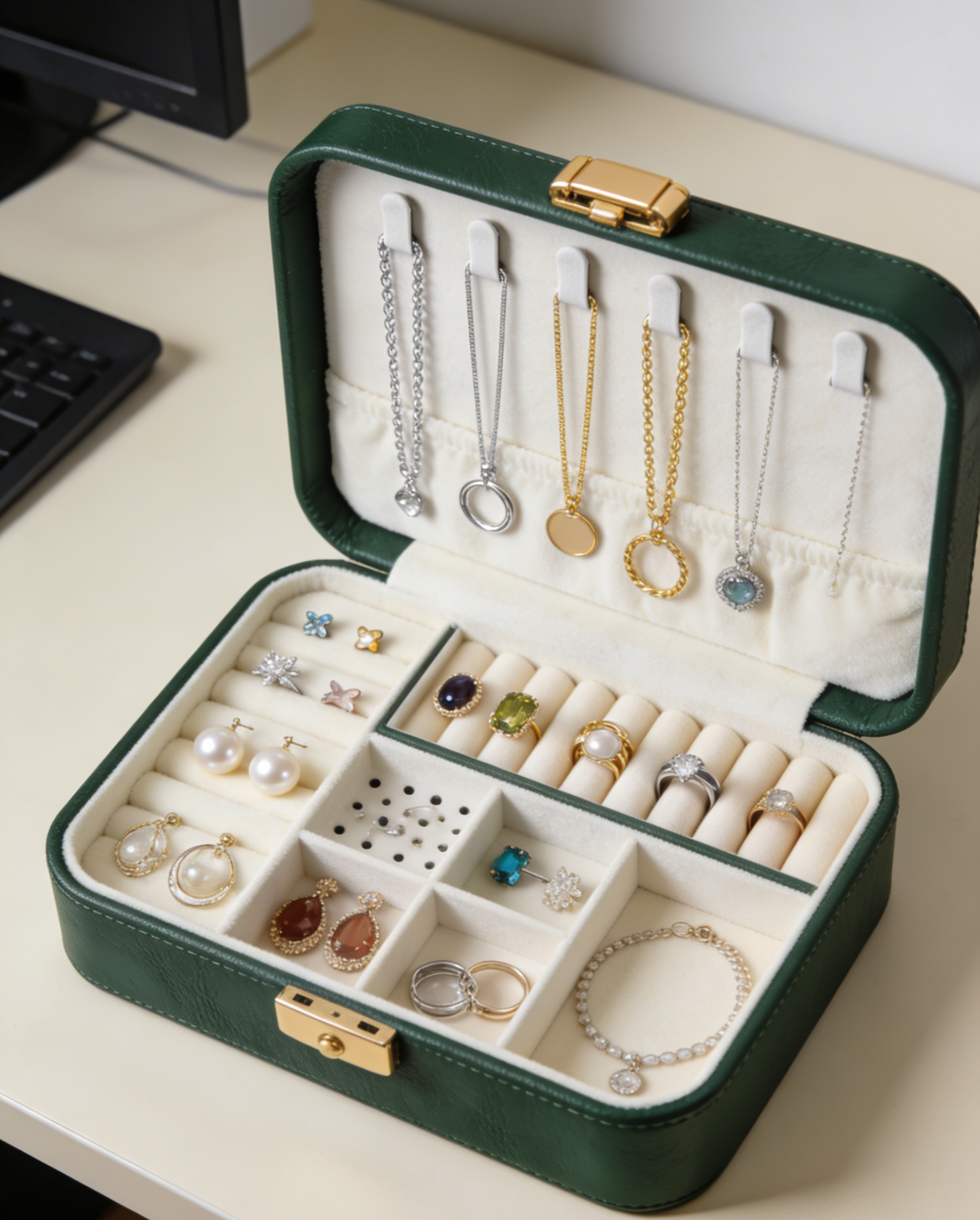 Elegant Large Capacity Jewelry Case with Anti-Tarnish Soft Lining and Mini Portable Design