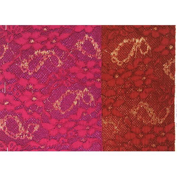 Red Golden Embroidery Sequin Lingerie Lace Fabric For Wedding Dress , Decoration Lace Fabric