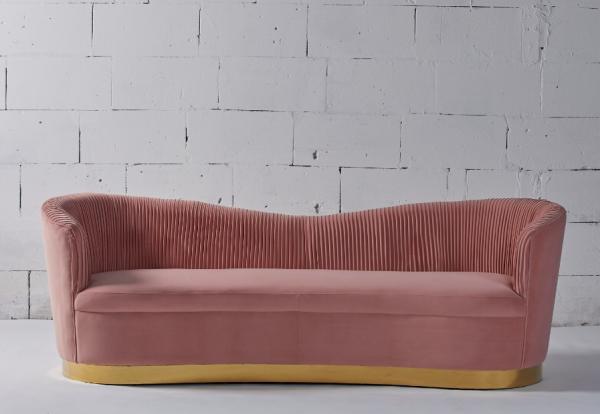 Pink Velvet Fabric Living Room Sofa With Gold Stainless Steel Base