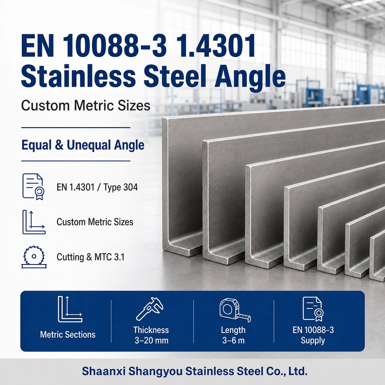 EN 10088-3 1.4301 Stainless Steel Angle in Custom Metric Sizes