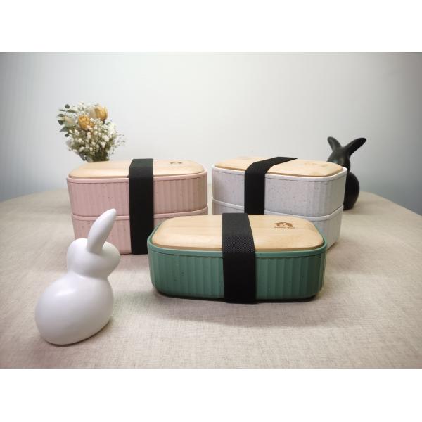 Customized Color Dual Tier Bamboo Lid Lunch Box for Large Capacity Portable Bento Box