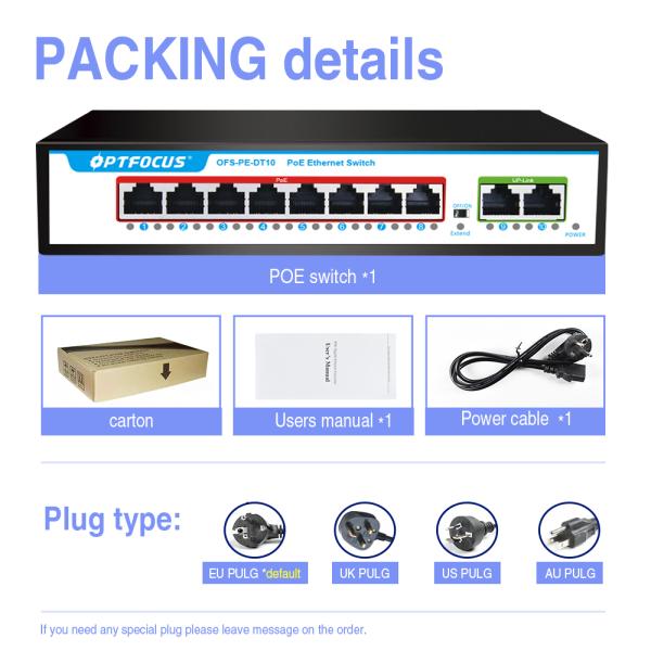 OEM ODM factory sales POE network switch 8*10/100mbps POE port,2*10/100mbps UP-Link port for NVR ISP FTTH CCTV IP camera