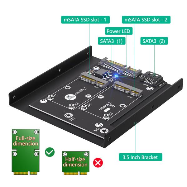 Версия обновления Dual MSATA SSD To Dual SATA3 Converter Adapter Card с 3,5 дюймовой кронштейном HDD