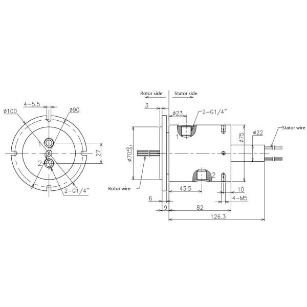 Food Industry Signal Integrated Pneumatic Rotary Joint 2 Channel Gold Contacts
