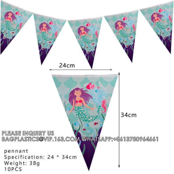 Party Supplies Set Mermaid Series Tableware Banner Mask Decoration Cake Topper Gift Bag Kids Paper Toy Birthday