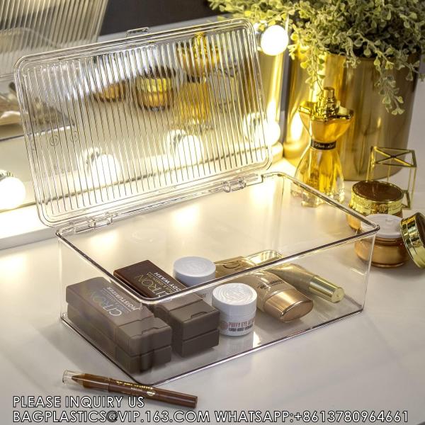 Plastic Bathroom Vanity Organizer Bin With Lid For Medication, Accessories, Cosmetics And More, 7.25 X 10.75 X 5
