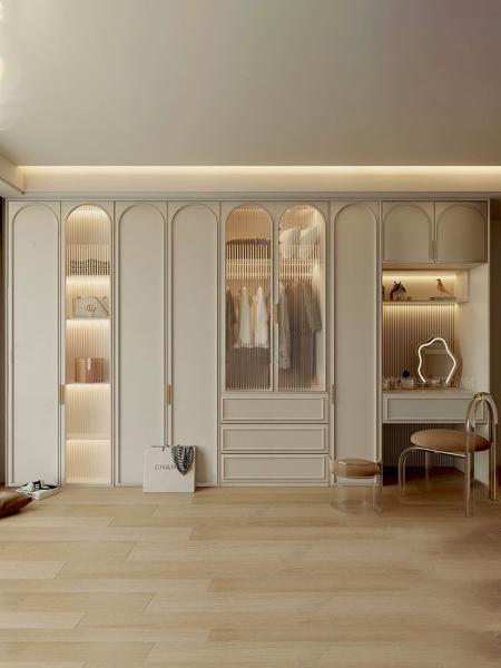 Ash Wood Bedroom Furniture Set Golden Finish Dressing Cupboard With Table