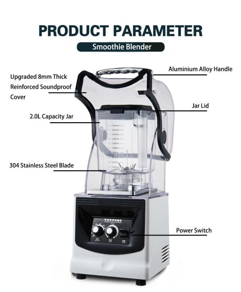 2.0L Commercial Smoothie Blender with Variable Speed Function and Soundproof Cover