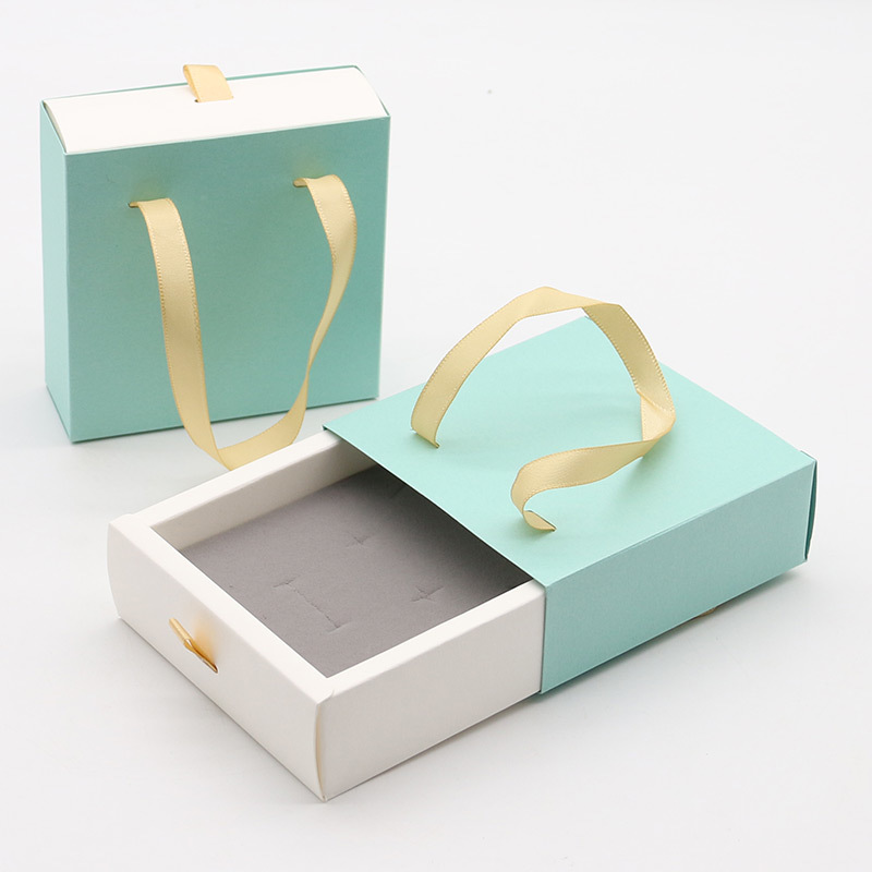 Customized Logo Exclusive Paper Jewelry Box With Ribbon Drawer For Ring Earring