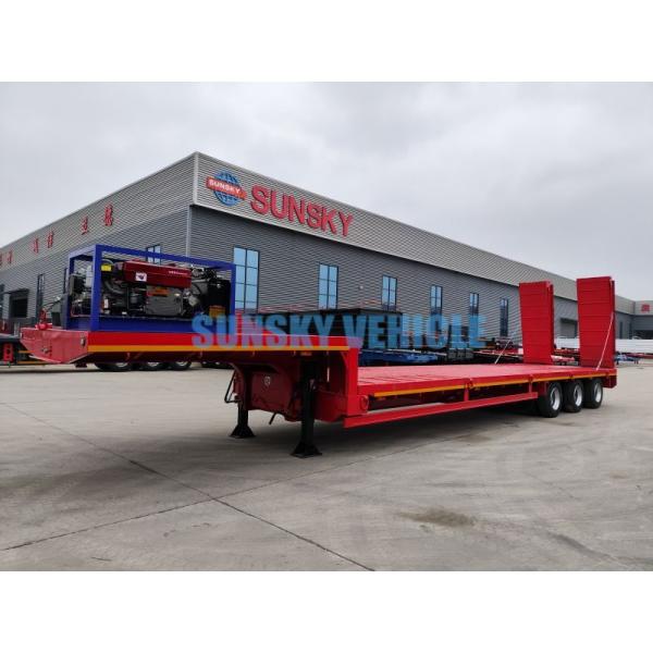 30 Tons 3 Axles Custom Lowboy Trailers Flat Deck Type With Spring Suspension