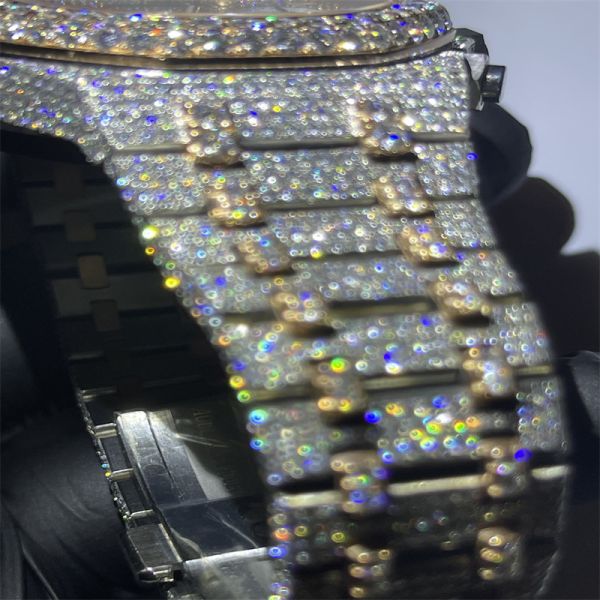 D Color Ap Diamond Watch  Bling Hand Setting Bust Down Moissanite Watch