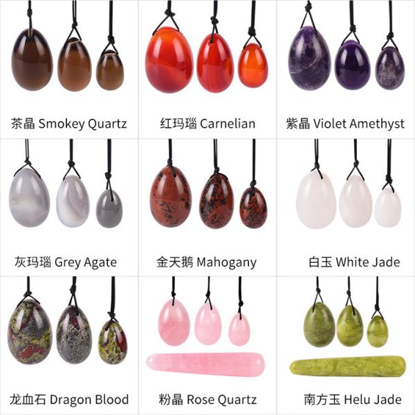3-Piece Yoni Eggs Set Rose Quartz Green Purple White Natural Stones Certification Other