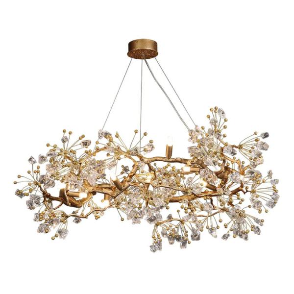 Современный ресторанный люстра 3000-6500K Все медные ветви кристаллический каменный люстра