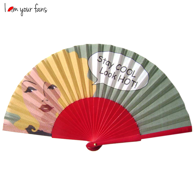 23cm Personalized Wood Fan Nylon Cotton Hand Painted Fan for Customized Decoration