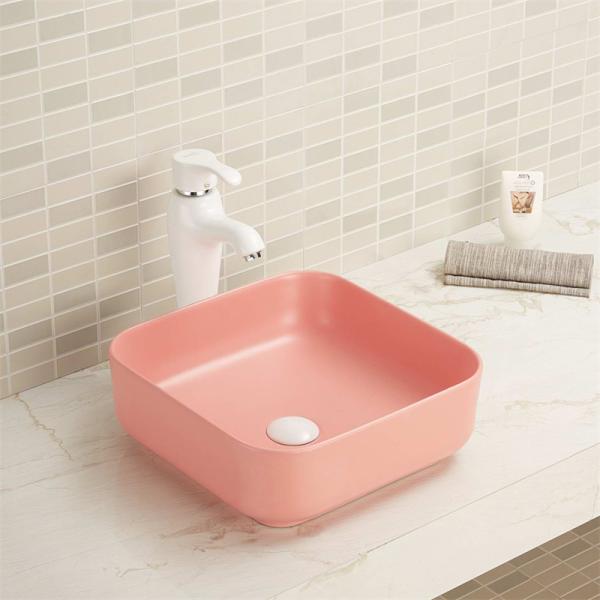 15.16 Square Countertop Bathroom Sink With Tap Hole Scratch Resistant Rugged