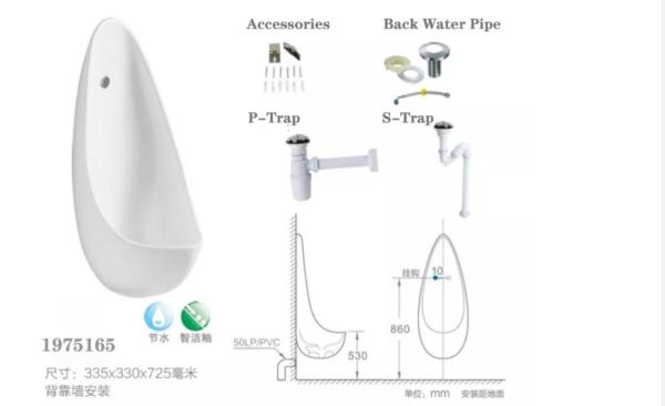 Top Spud Men Urinal Toilet Gravity Flushing Wall Hung Urinal Installation
