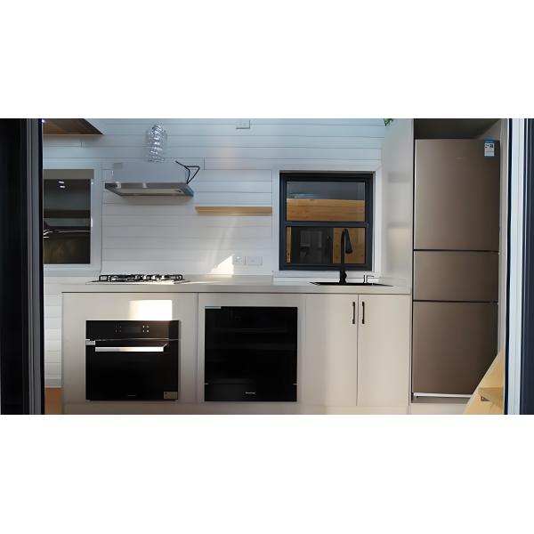 Light Steel Structure Prefab Mini Homes Trailered Beige 3 Ton For 2-3 People