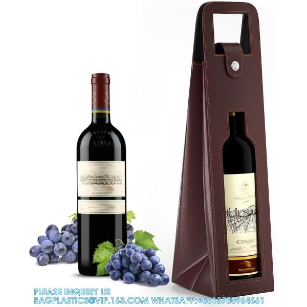 Leather Wine Gift Bag 16.1x3.5x3.5 In, Wine Gift Tote Bag, Reusable Clasp Gift Wine Bag, Portable Wine Protector