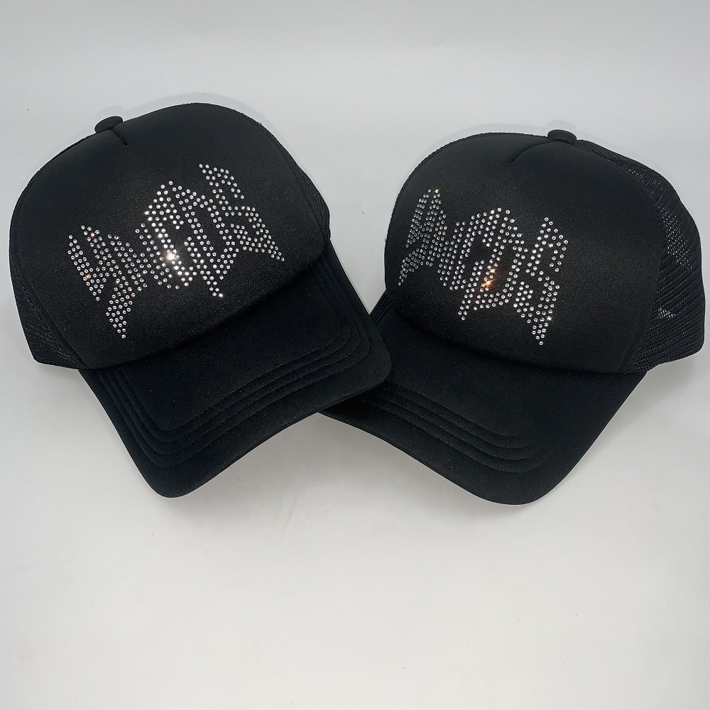 Custom Crystal Diamond Trucker Hats 3M Reflection Night Light Embroidered