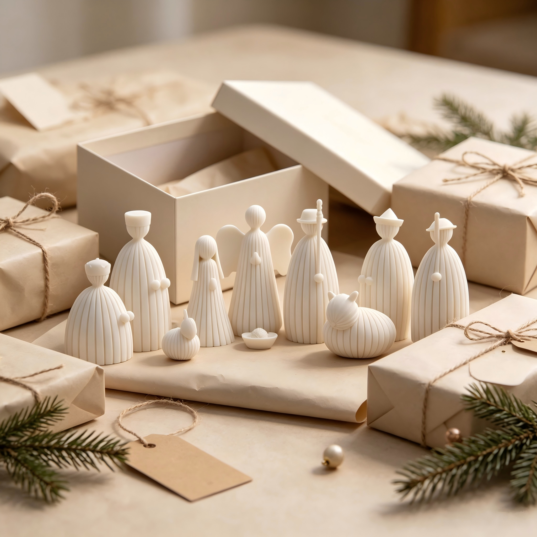 Minimalist 3D Printed Holiday Decoration Styling Xmas Nativity Textured Figurine Set