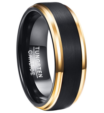 Men Gold Side Band Tungsten Carbide Ring Vacuum Plated Black Matt Finished